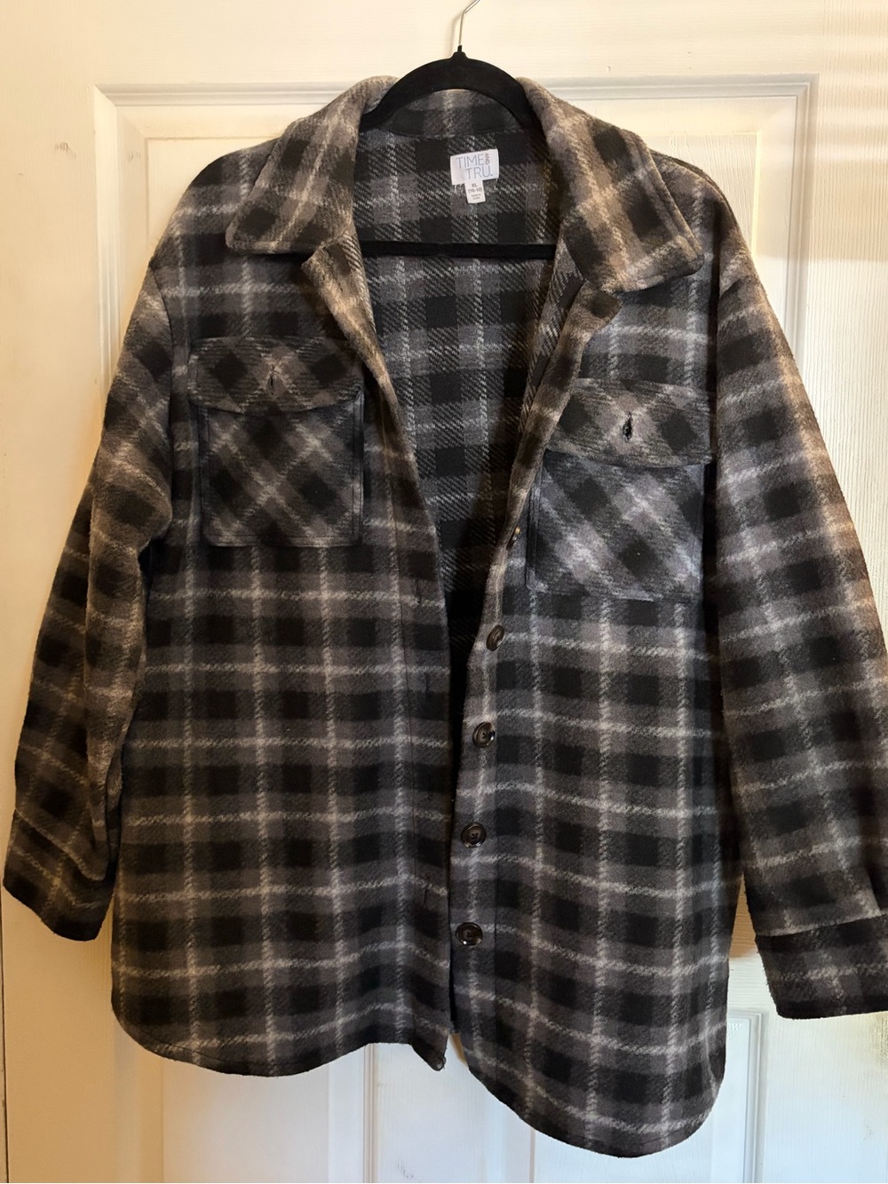 Time and Tru Gray Plaid Button-Up Shacket